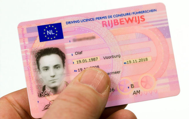 Voorbeeld van Nederlands rijbewijs. 